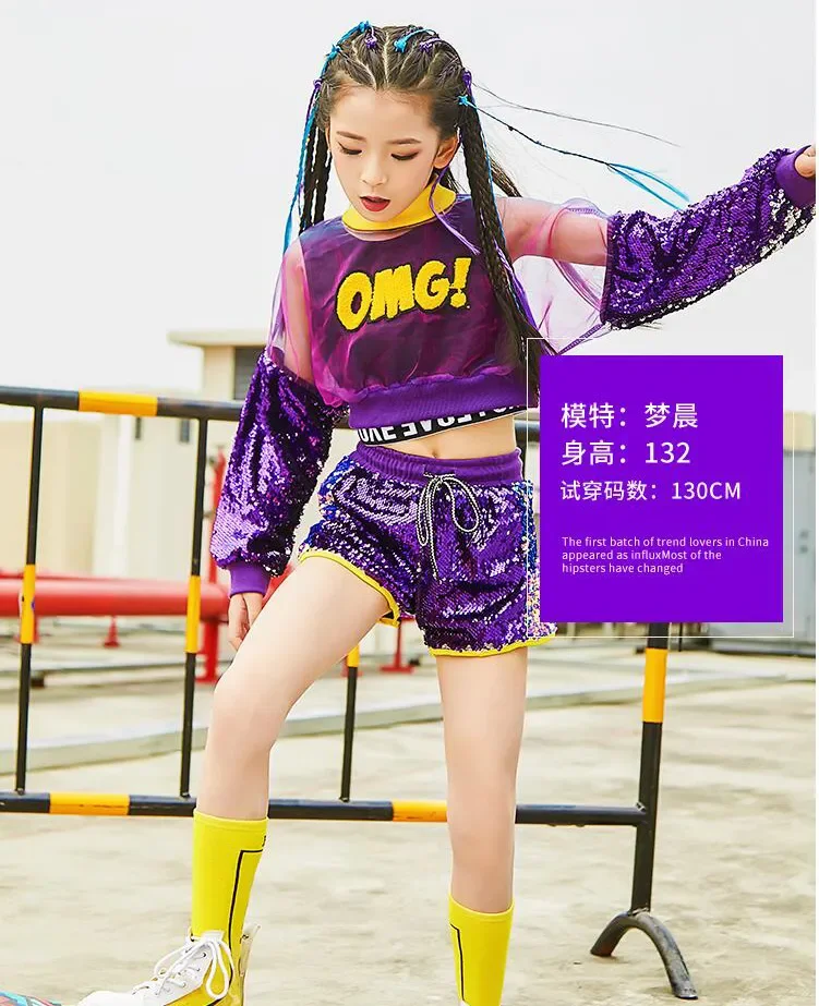 3pcs Set Girl Jazz Dance Costume Children Street Hip Hop Dance Girl Jazz Stage Sequin Girl Jazz Dance Costume for Girls