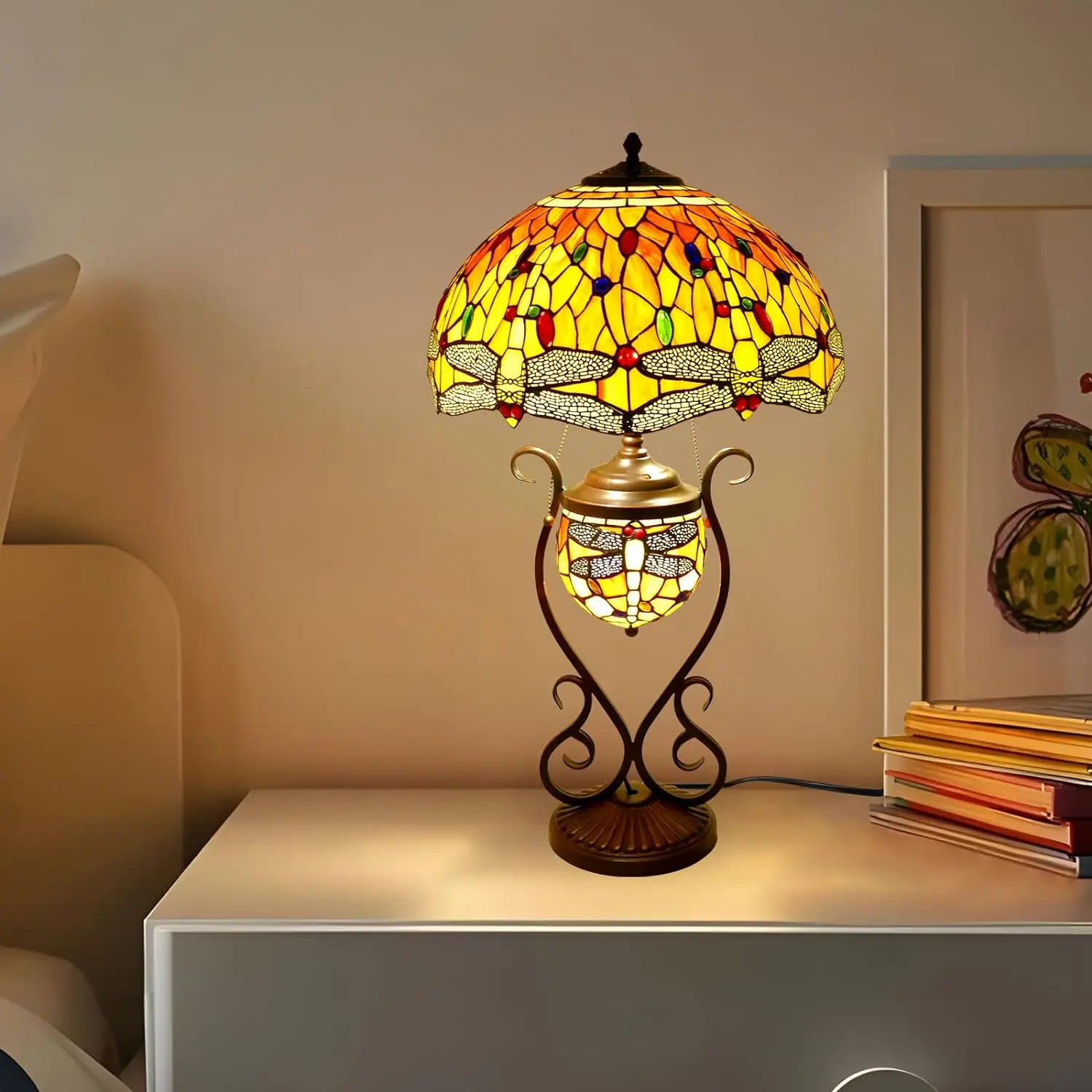 Lamp Stained Glass Lamp Inches Beautiful Dragonfly Style Large Table Lamp Desk Light Bedroom Living Room Home Office