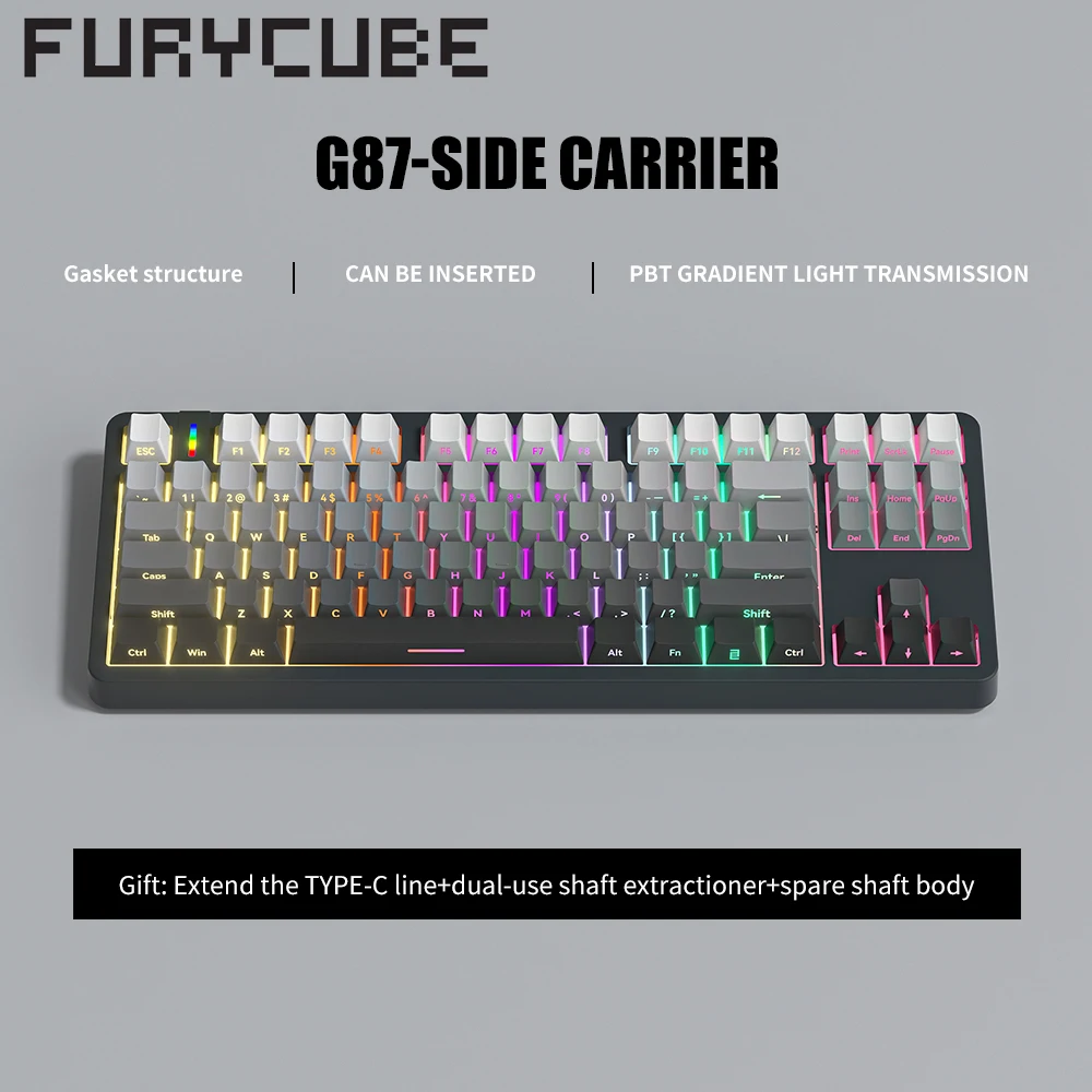 

FURYCUBE G87 English Wired Hotswap Mechanical Keyboard Silver Silent Switch Gasket Struture RGB 80% PBT Keycaps