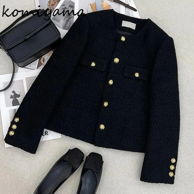 

Metal Buckle Chaquetas De Mujer Tweed 2025 Jacket Autumn Winter Round Neck Woman Jackets Casaco Korean Fashion Outerwears