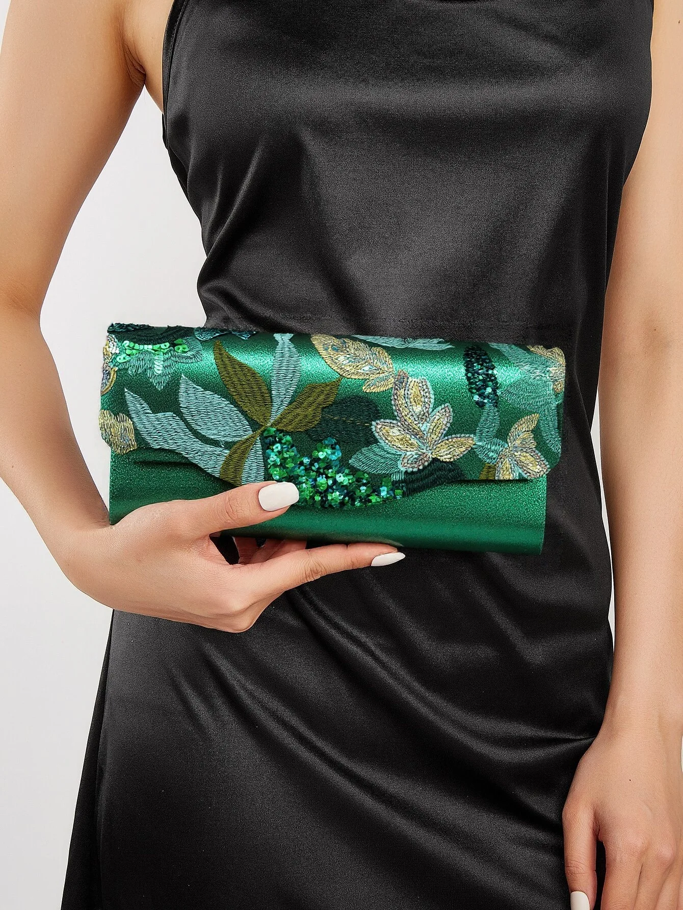 Spring and Summer New Dark Green Flower Dinner Bag Light Luxury Envelope Bag Women's Elegant Fashion Dress Clutch Bag