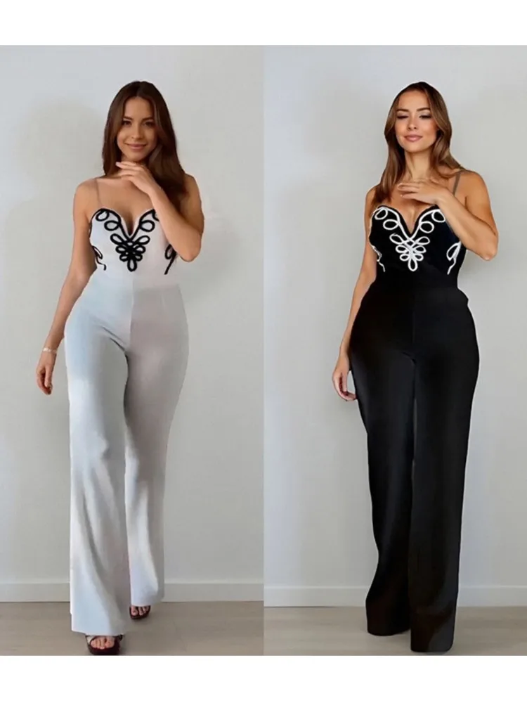 

Sling Jumpsuit Jumpsuits For Woman Chest Wrap Solid Color Printing All-match Simple Style Off Shoulder Sleeveless Commuting Sexy