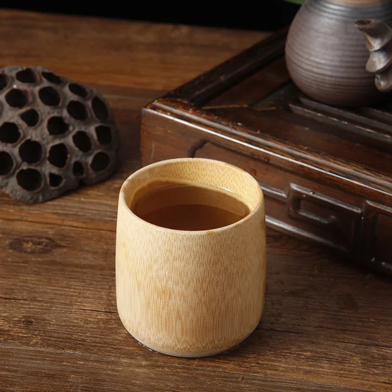 1PCS Japanese Sake Cup Natural Bamboo Teacups Chinese Wooden Water Cup for Tea Wine Coffee Juice Drinking Mug Handmade Straw Mug