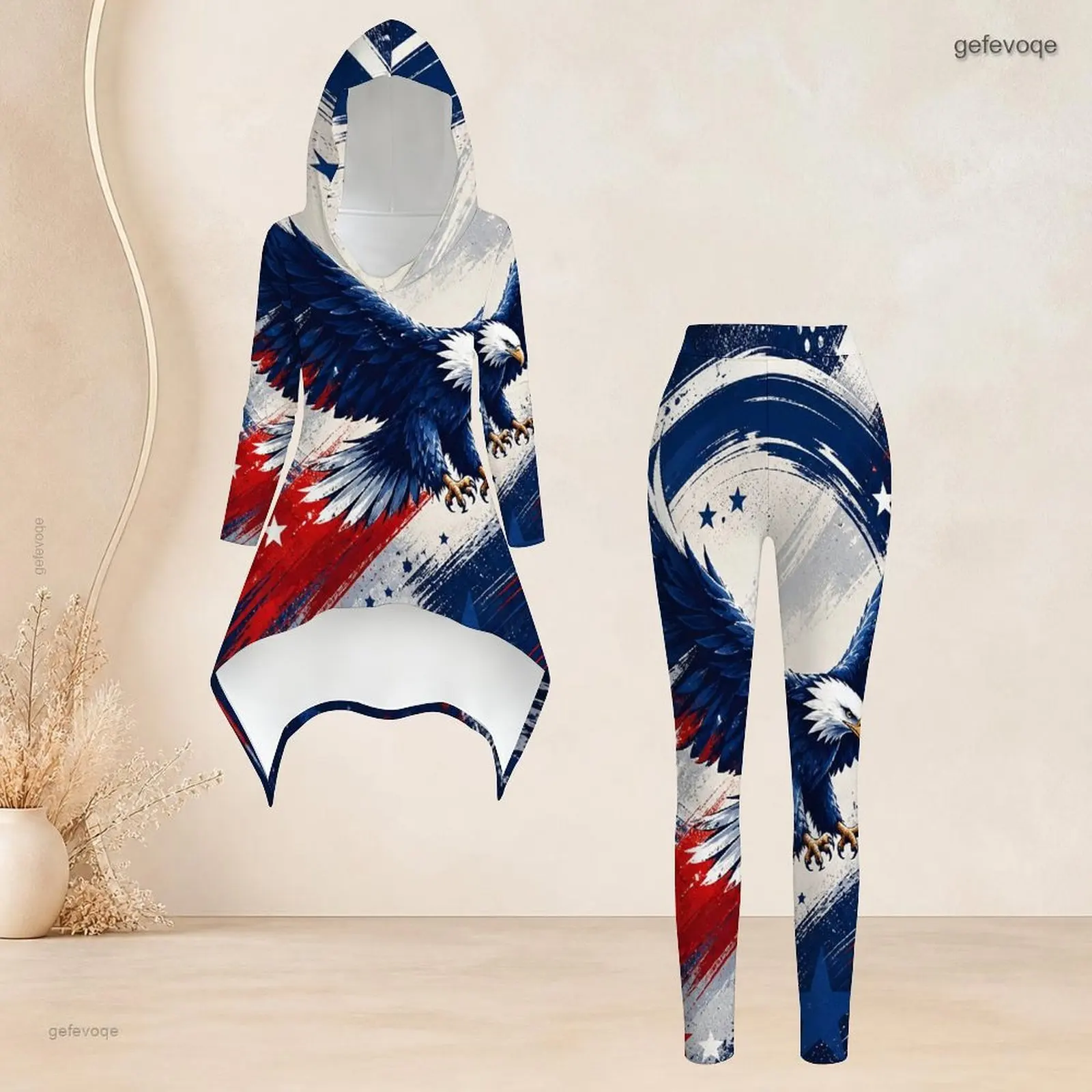 Fashion Women Casual 2 Piece Set Hooded Long Sleeve Hi Lo Asymmetrical Tunic Top Matching High Waist Slim Leggings T Daily Suit - view 5