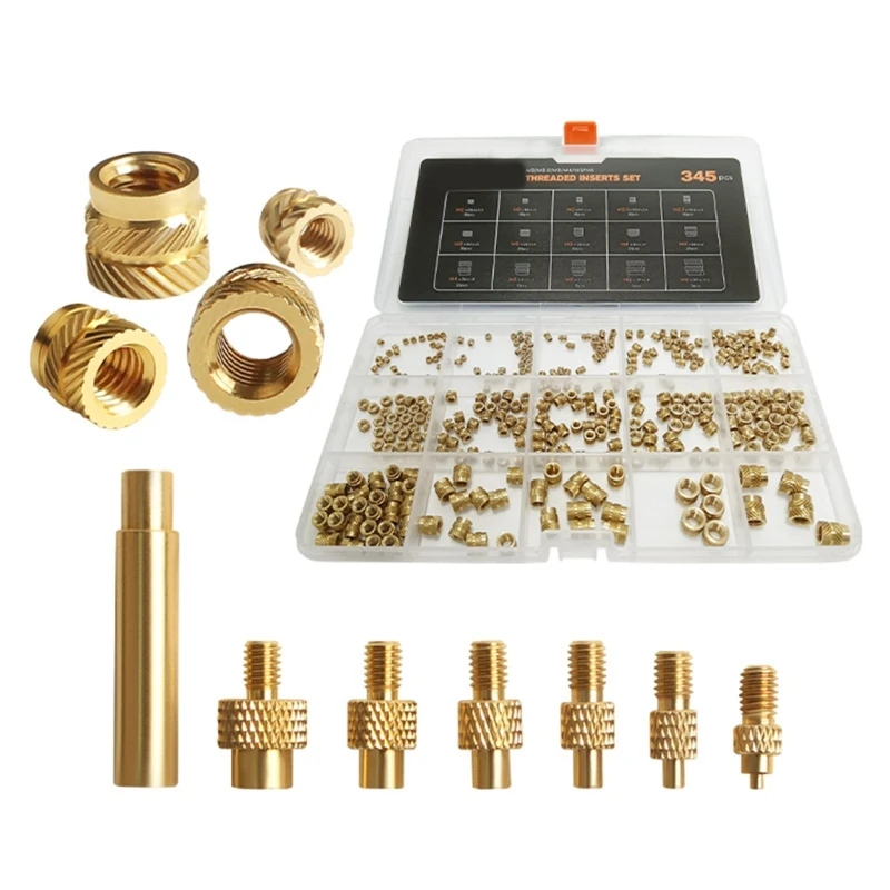 Multiple Size Brass Heat Insert Nut Set For Plastic Embedding With Soldering Iron Tip 2 to 8 Brass Tip 345pcs Total