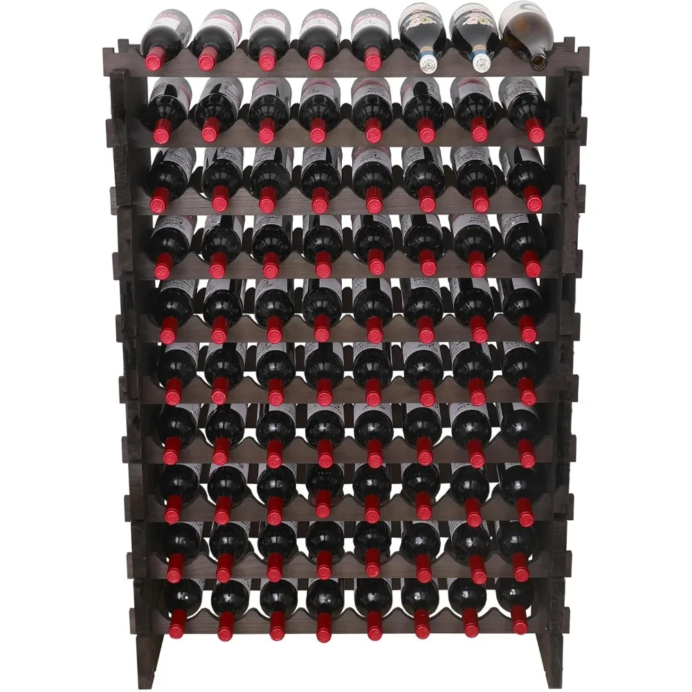 Madeira Autoportante Wine Rack Gabinete para Piso, Armazenamento Empilhável, Porta Garrafa De Vinho, 80 Garrafas