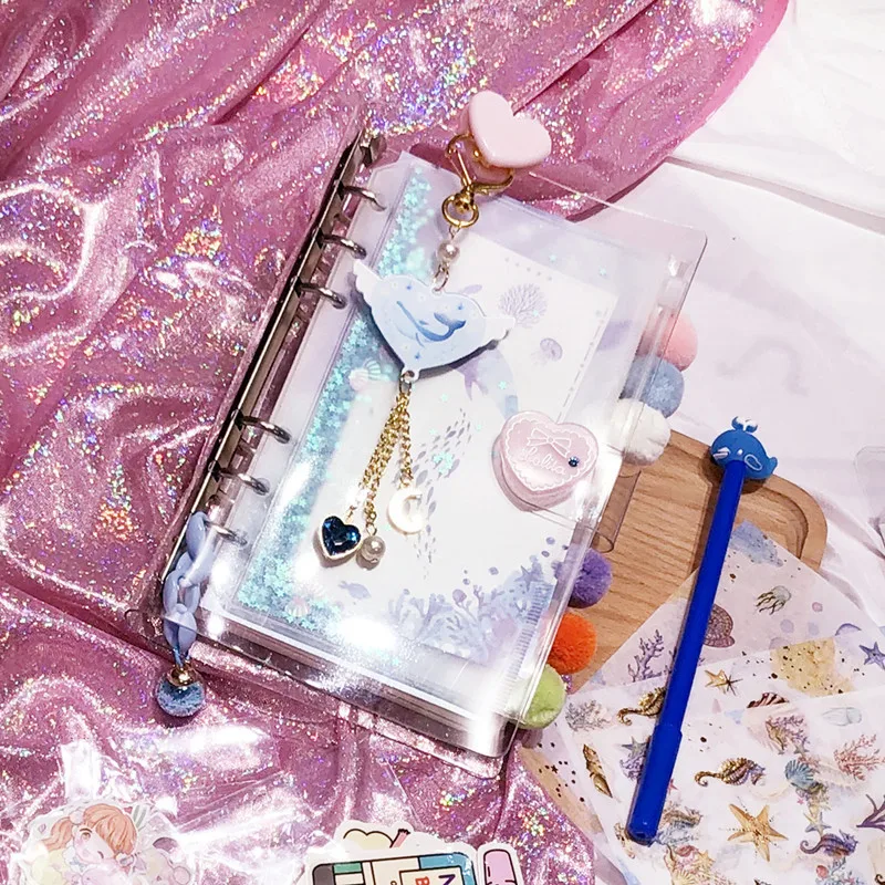 custom. [Colorful Pages] Sakura Ocean Deluxe Journal Cute Flowing Sand Internet Celebrity Journal Set Notebook