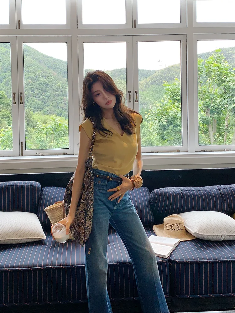 

Летняя женская блузка Dragon Joy Simple Sli с V-образным вырезом, приталенная, с рукавами «летучая мышь», дышащая и комфортная