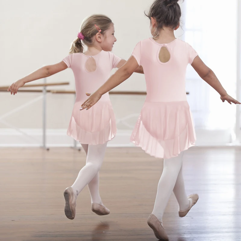 Ballett-Trikot für Mädchen, kurzärmelig, Wassertropfen, hohler Rücken, Tanz-Trikot, Kleinkind-Mesh-Mesh-Tanzkleid für Tanzaufführungen
