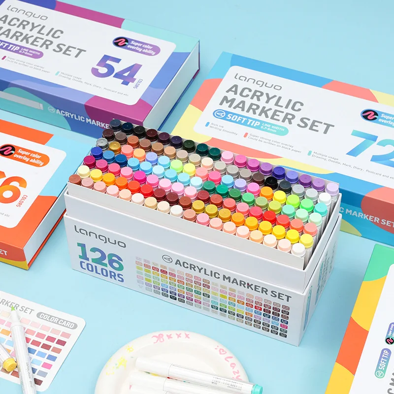 Languo – marqueur acrylique empilable à tête souple, coffret cadeau 36/126 couleurs, ensemble de stylos de peinture artistique pour étudiants, stylo aquarelle