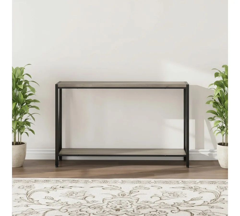 Industrial Console Table, 2-Tier Narrow Sofa Table with Storage, V Design for Entryway, Living Room, Office - Grey