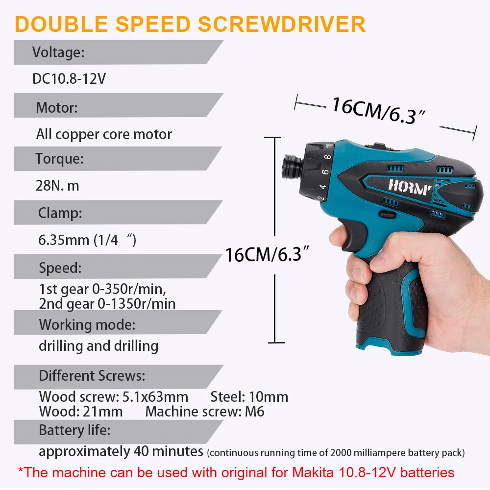 12V Cordless Electric Impact Drill Dual Speed Electric Hammer Driver Screwdriver Lithium Battery Hand Drill For Makita Battery