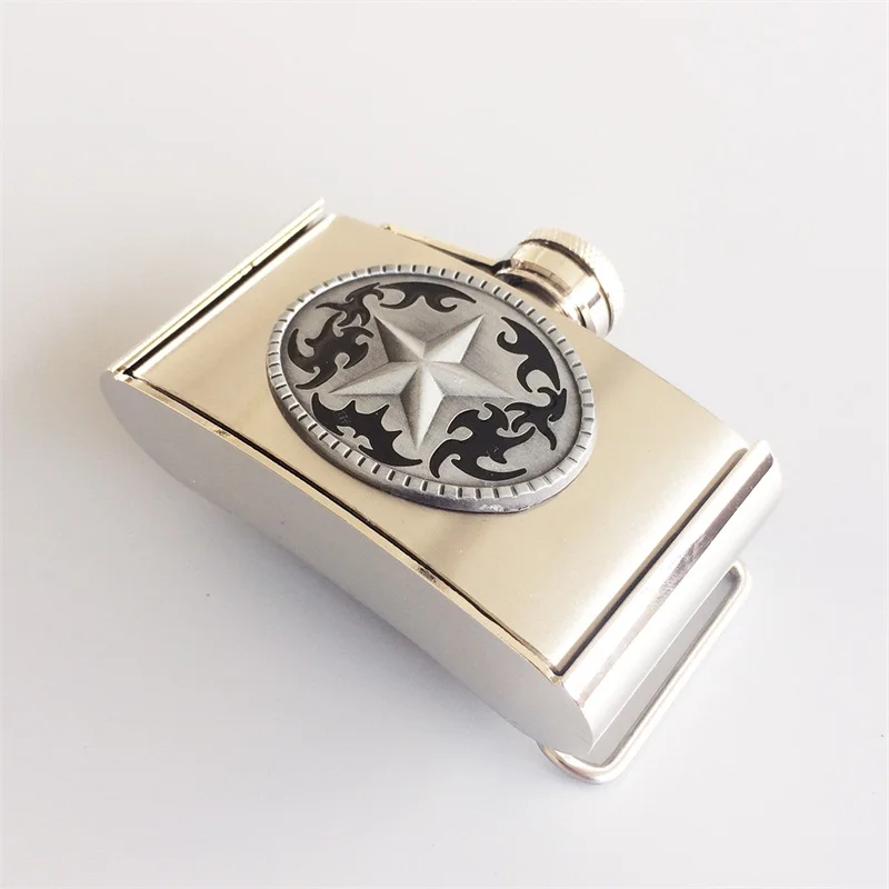 Western Star 3Oz Stainless Steel Flask Belt Buckle BUCKLE-Fl-star Pengiriman Gratis