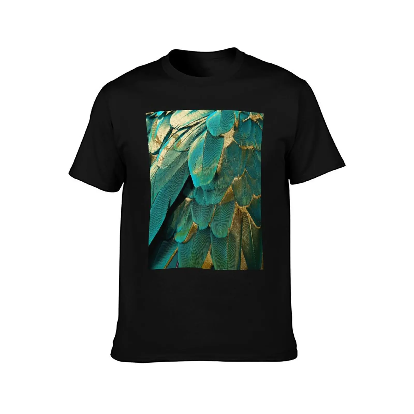 Feather Glitter Teal and Gold T-Shirt Street Fashion Casual Tee Shirt T-Shirt