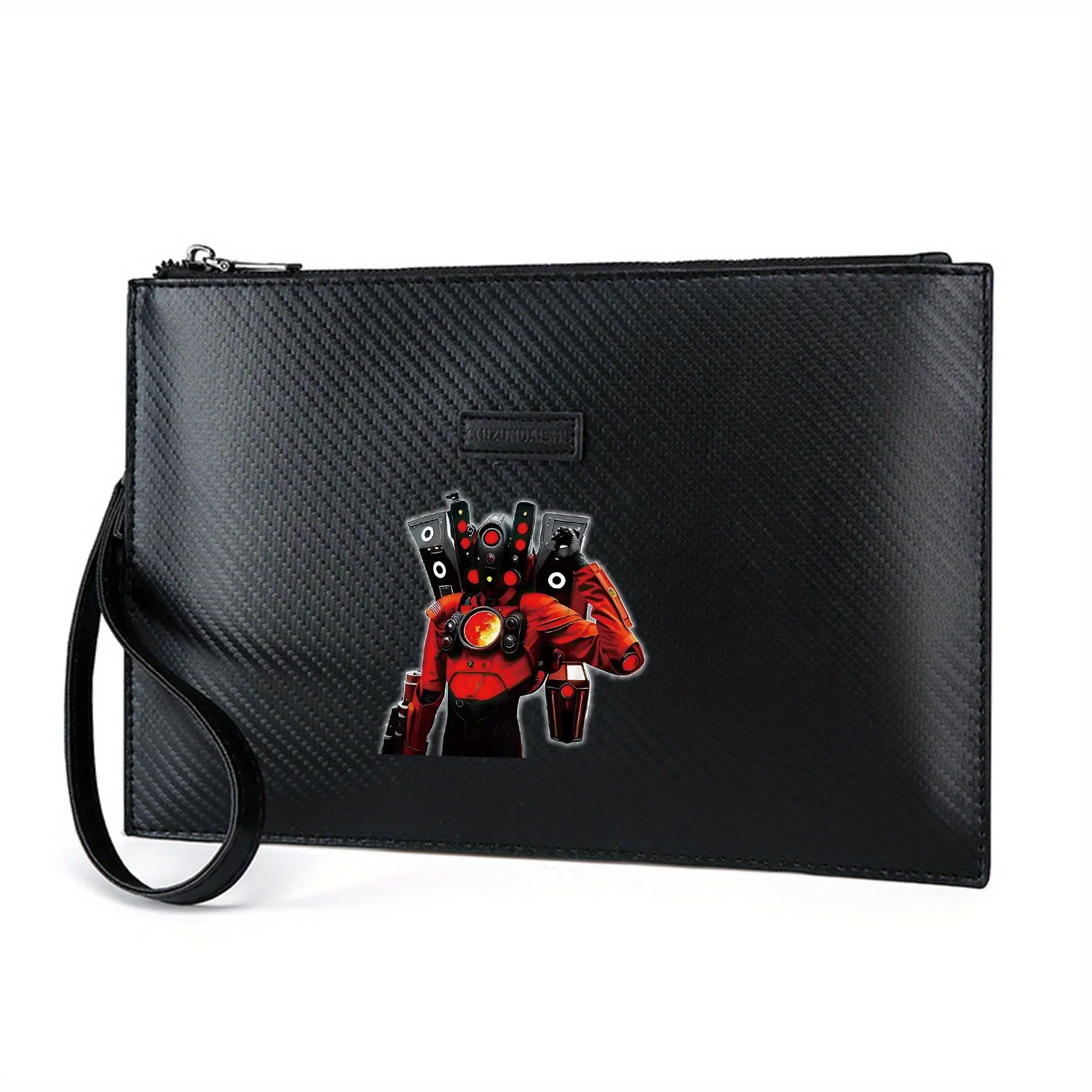 Red-clad robotic figure holding lantern Elegant Printed PU Men's Handbag Fashionable and Practical for Everyday Carry