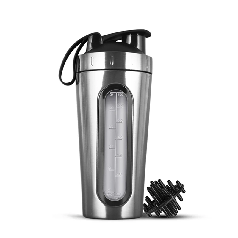 Shaker Bottles For Protein Mixes Stainless Steel Protein Shaker Not Stays Cold/Hot, Visible Window Metal Shaker Cups-A Durable