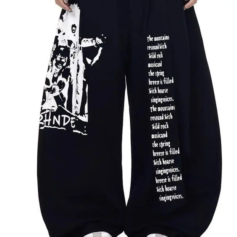 귀여운 소녀 패션 롱 팬츠 학생 만화 캐주얼 여성 의류 미국 레트로 레터 프린트 염색 레이어드 시미타르 캐주얼