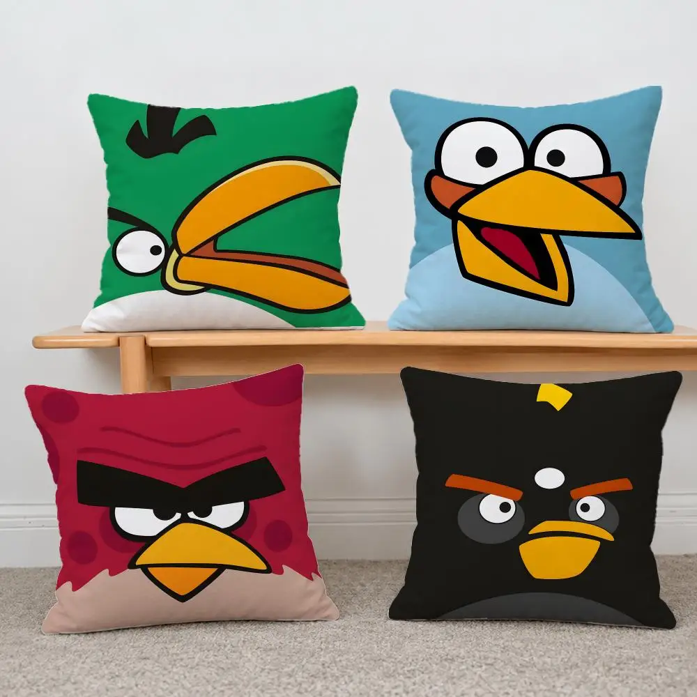 Game Angry Birds Cushion Cover Short Plush Pillowcase, Sofa Bedroom Home Decor & Holiday Gift