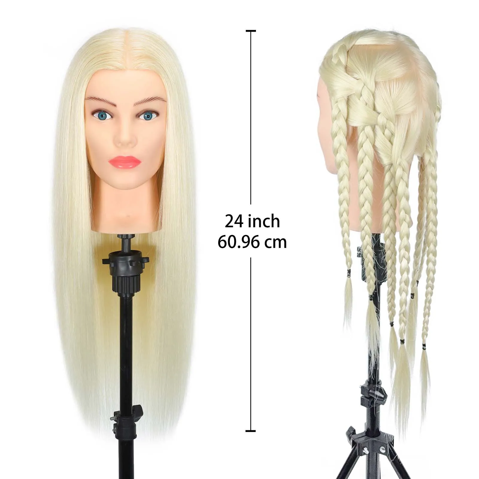 Tête de mannequin avec 70% de vrais cheveux, 24 pouces, coiffure blonde, cosmétologie, tête de pratique de formation