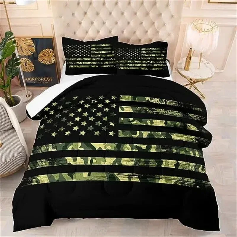 Camouflage Duvet Cover American Patriotic Flag Bedding Comforter Covers Bedding Set USA Stars Stripes for Boys Kids Teens Adult