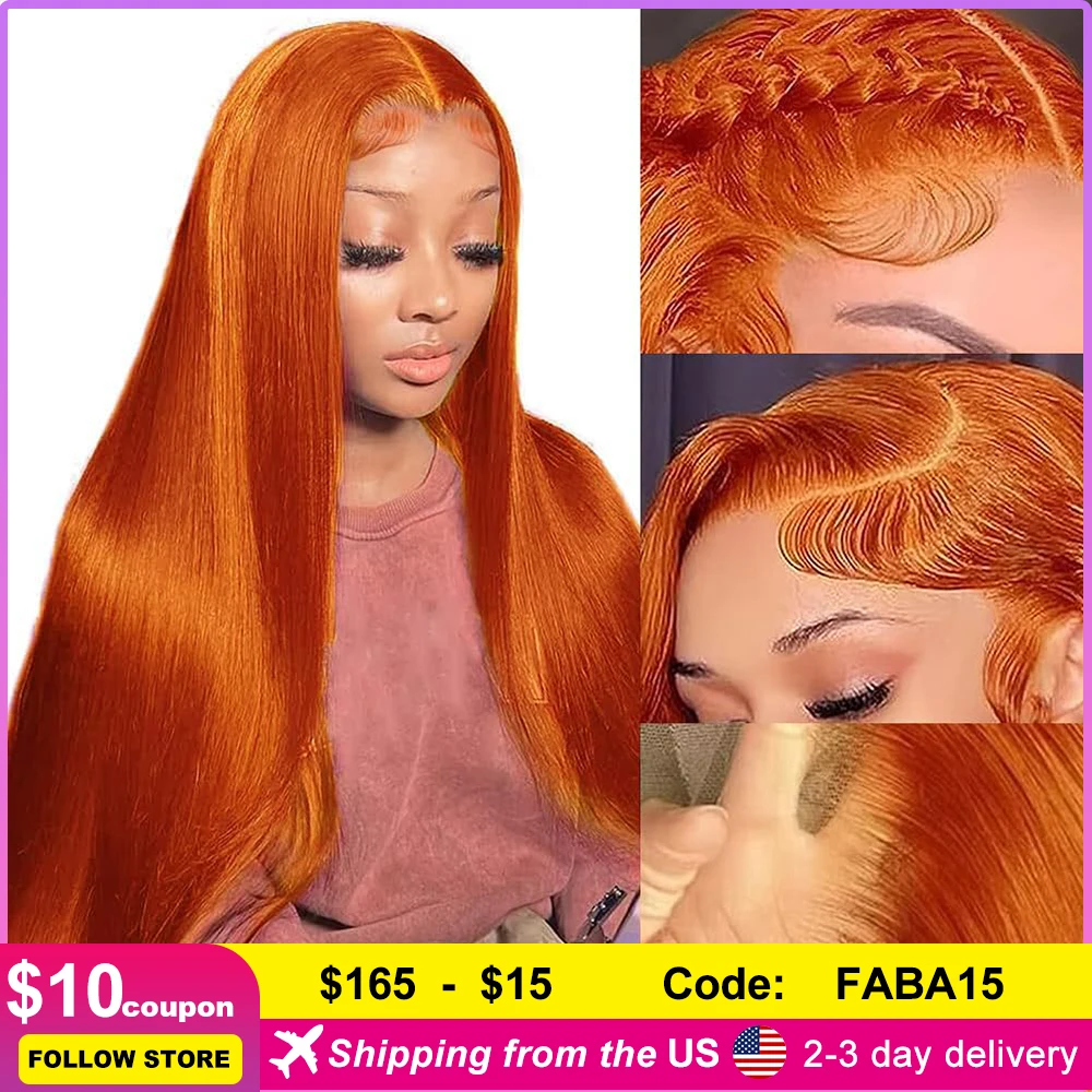 

Ginger Orange Straight Lace Front Wig Human Hair 13×4 HD Lace Front Ginger Wig Free Part Brazilian Human Hair Wig with Baby Hair