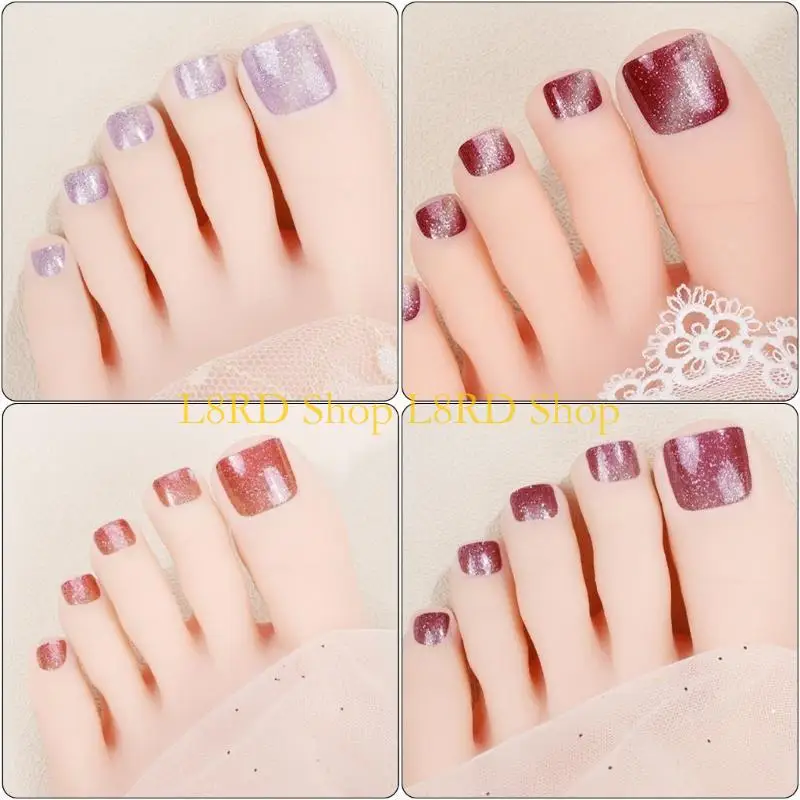 

L8RD Toenail Stickers Cats Eye False Toenails Tips Waterproof Toenail Wraps Toenail Art Stickers Full Cover False Toenails