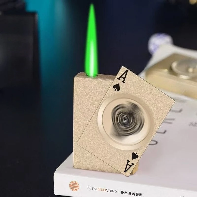 Windproof Jet Flame Butane Gas Lighter Metal Poker Spade A Turntable Decompression Inflatable Lighter Men's Smoking Fun Gift
