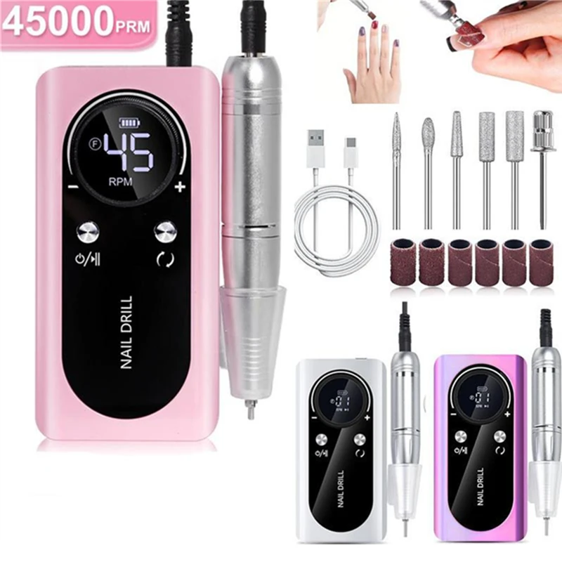 

Профессиональная перезаряжаемая электрическая машинка для маникюра 45000 об/мин, низкий уровень шума, портативная, для салонов красоты