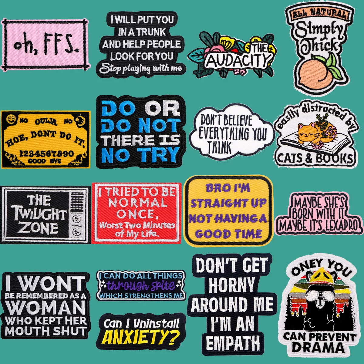 Tarot Card Quotes Embroidered Patches For Clothing DIY Badge Adhesive Cartoon Cat Patches Peach Clothes Stickers Appliques