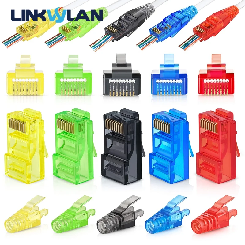 Linkwylan RJ45 Cat6 Pass Through Connectors Różne kolory EZ do zaciskania wtyczki modułowej do kabla sieciowego UTP jednożyłowego lub linkowego