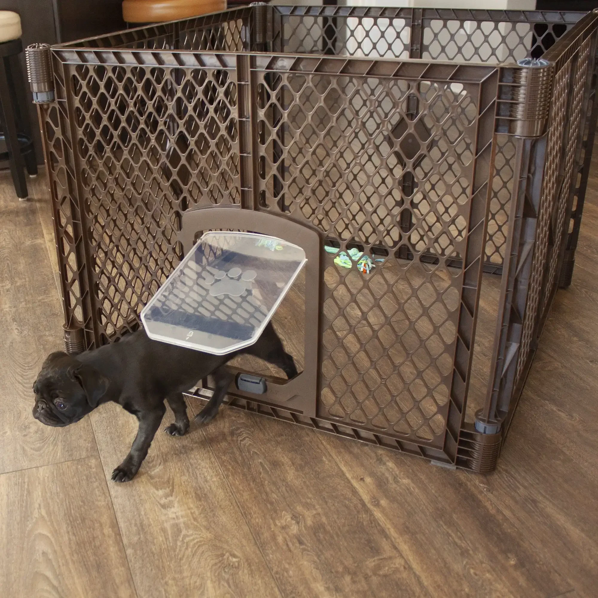 North States Petyard Passage 4 Panel Plastic Dog Playpen, Indoor Outdoor, Brown