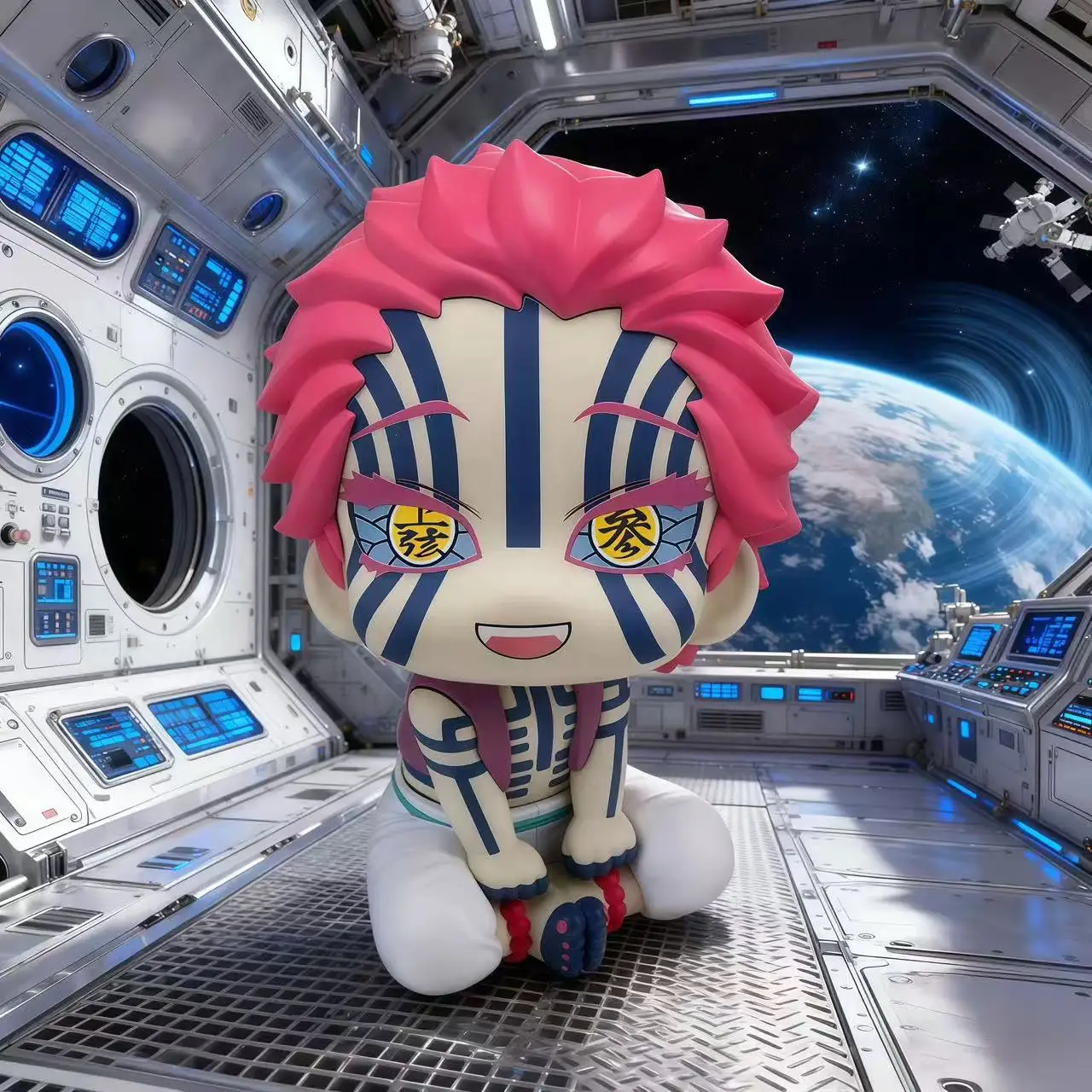 Boneca de ação demon slayer, modelo akaza, cabeça em movimento, versão q, mini série, boneca sentada, brinquedo, anime, periférico, presente de aniversário