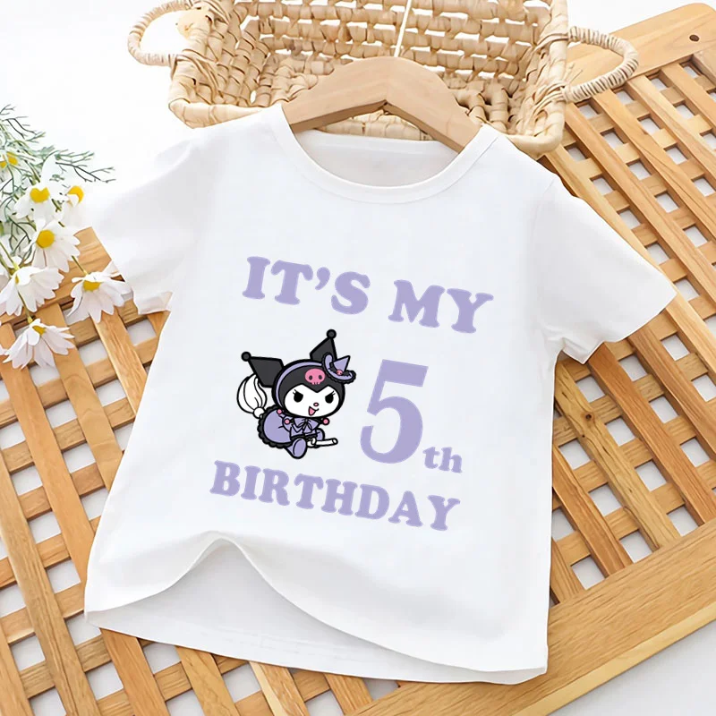 Sanrio Kuromi Print Kids T shirt It\'s My 1 2 3 4 5 6 7 8 9 Years Happy Birthday Kawaii Baby Girls Clothes Children Boys T-Shirts