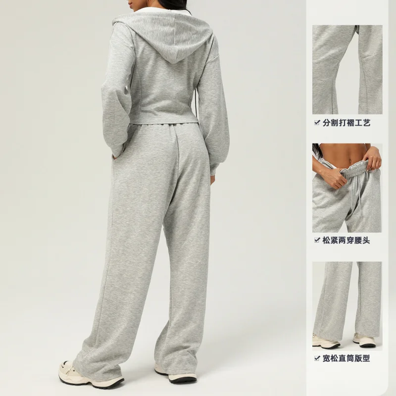 W2EJOURNEY الاتحاد الأوروبي الولايات المتحدة حجم الخريف الشتاء النساء رياضية Sweatpants غير رسمية قلنسوة بسحاب سترة في الهواء الطلق الجري اللياقة البدنية مجموعة