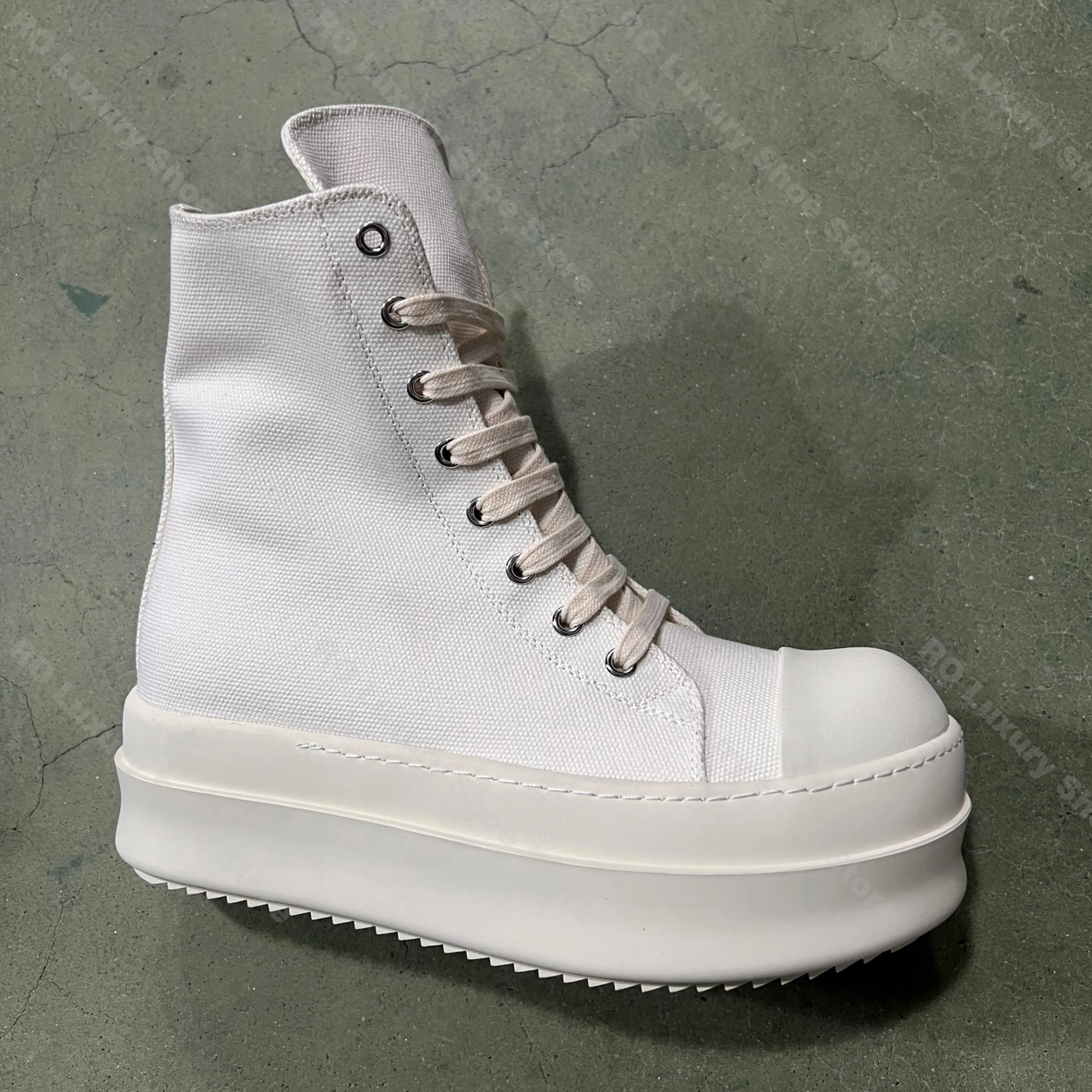 Brand Casual Women Shoe High Top Footwear 6cm Platform White Canvas Lace Up Shoe Luxury Trend Ankle Boot Thick-sole Flat Shoe