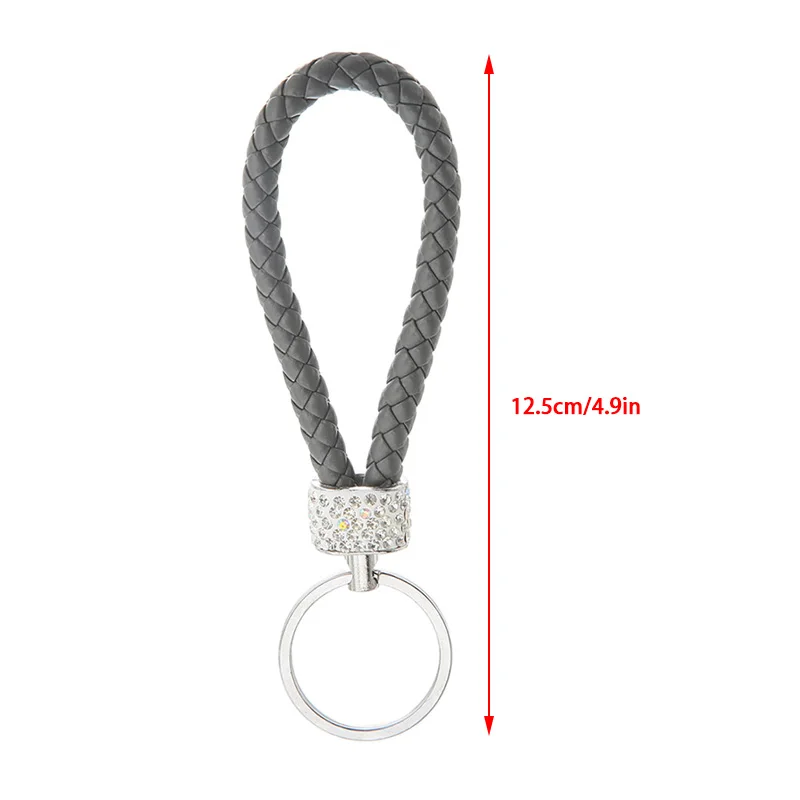 PU Leather Braided Woven Rope Keychain For Women Rhinestones Wrist Strap Key Chains DIY Car Bag Pendant Keyring Jewelry Gift