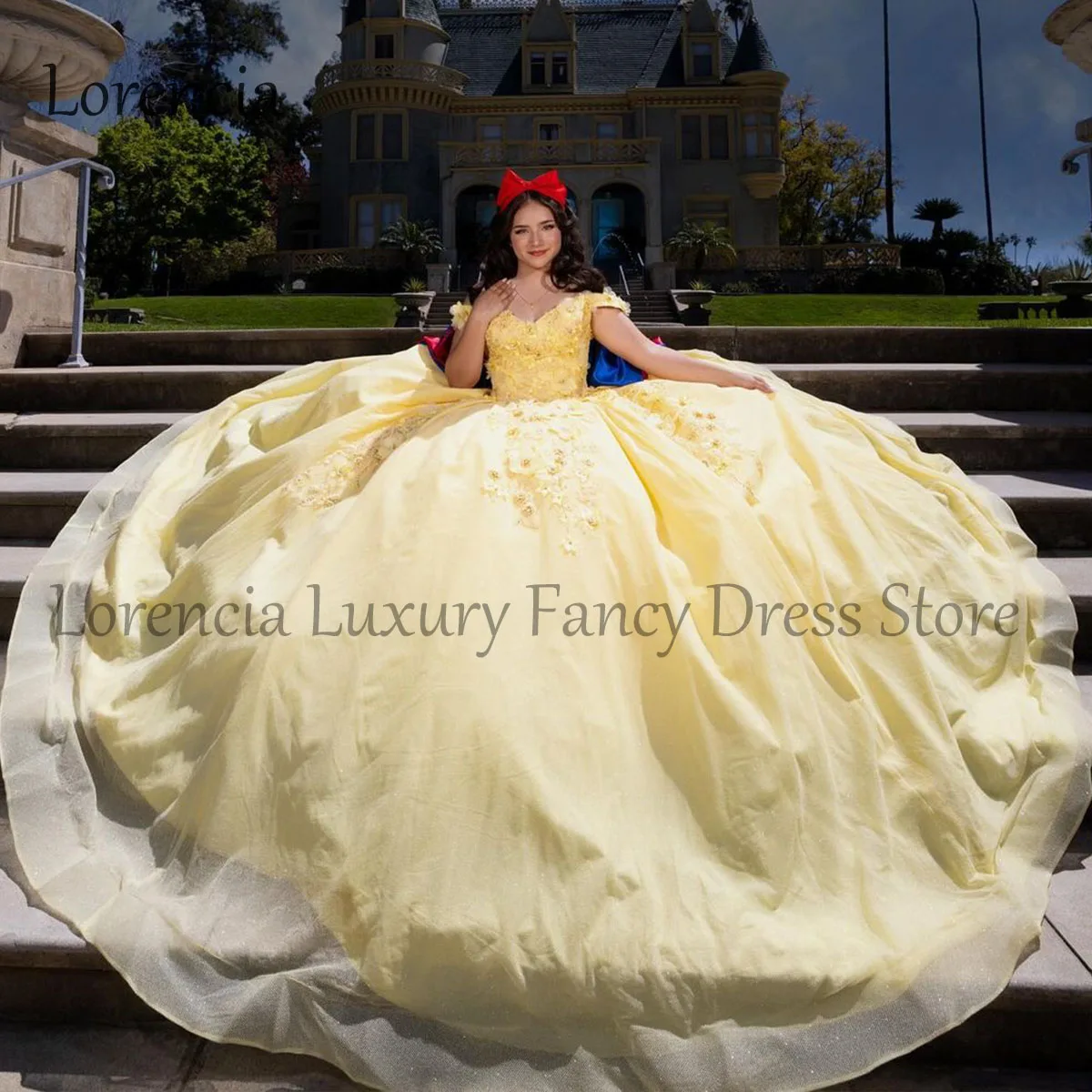 Mexican Yellow Quinceanera Dress Ball Gown 2024 Sweet 15 16 3D Flowers Beaded Applique Corset Formal Vestidos De 15 Años