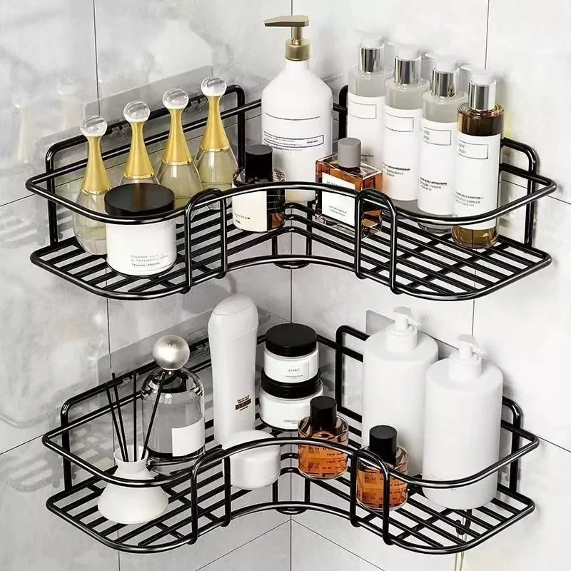 Corner Wrought Iron Bathroom Shelf Wall-mounted Shower Gel Storage Rack Toilet Free Punch Toiletry Stand