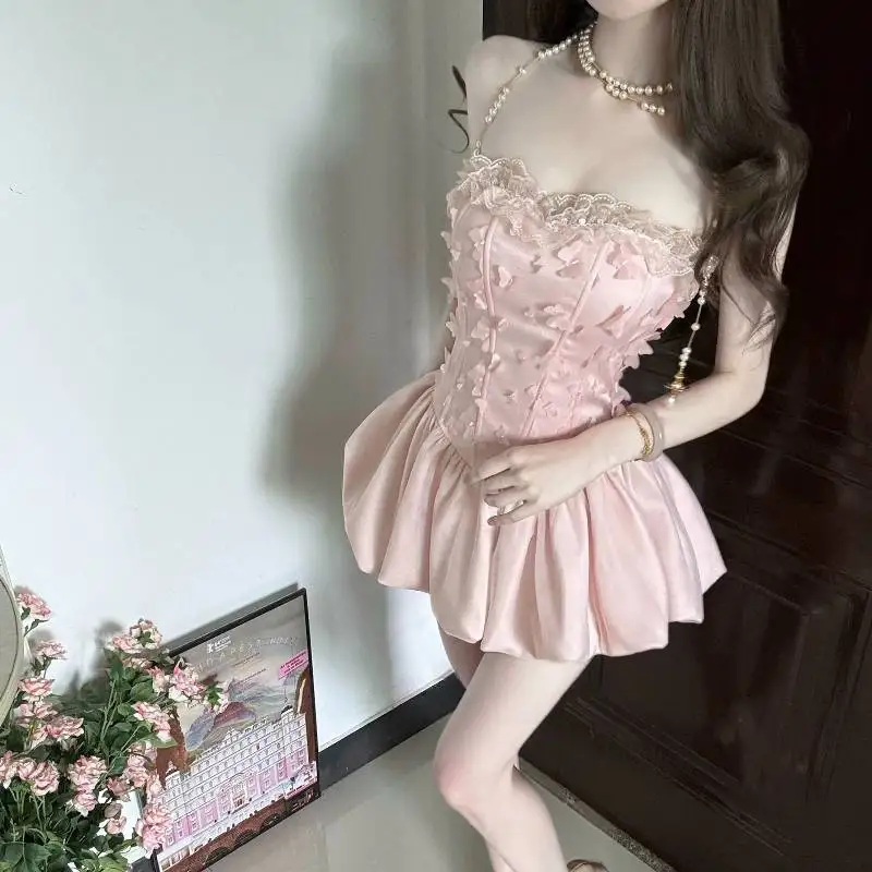 Tüp Üst Doğum Günü Elbisesi Pembe Bar Mitzvah Elbisesi Beli Kabarık Tomurcuk Elbise Küçük Düğün Butik Elbisesi Genç Kız Parti Kostümü
