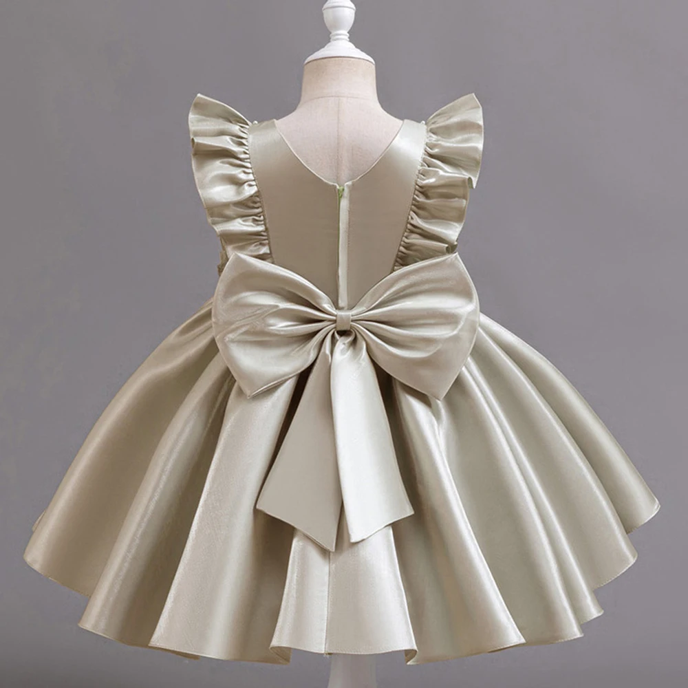 HETISO 1-6 Years Girl Princess Dress Ruffle Sleeve Kids Puffy Satin Dresses Children's Ball Gown for Birthday Holiday New Year