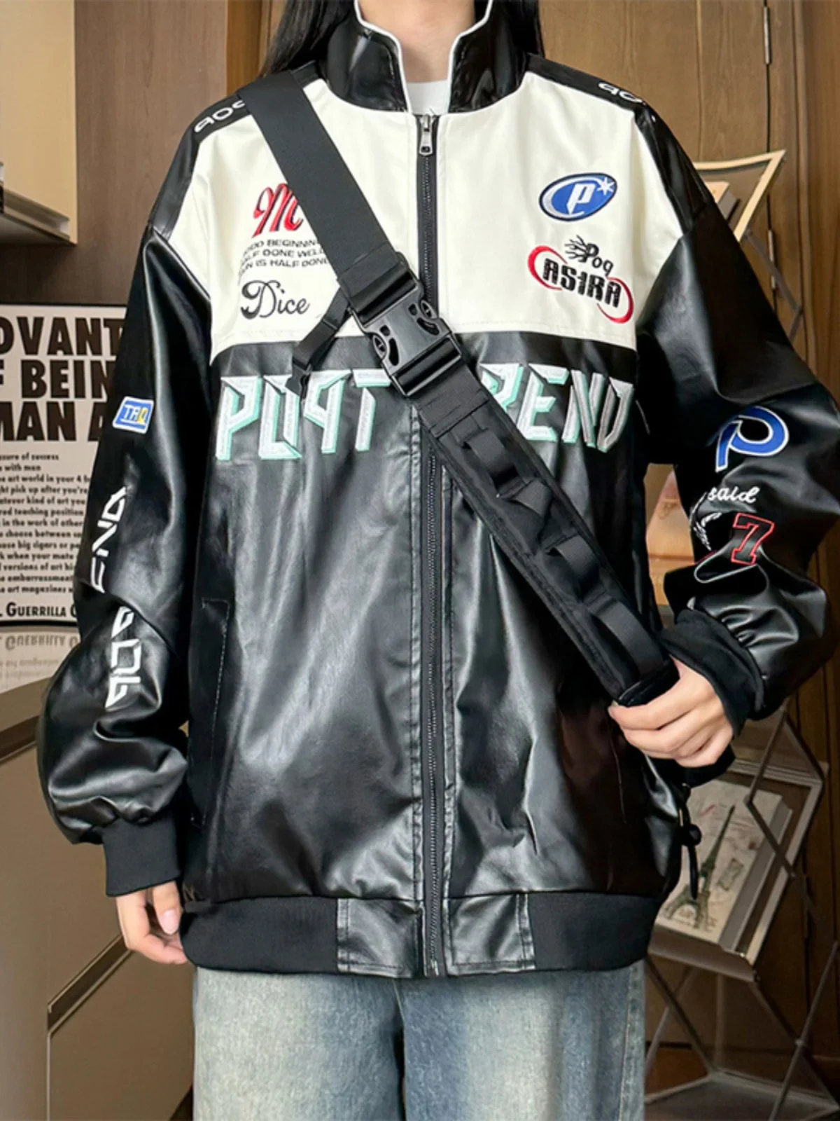 

Мужская кожаная куртка-бомбер в американском стиле для мотоциклистов, осенне-зимняя, новая, черная, в бейсбольном стиле, от крутого бренда Haome Street