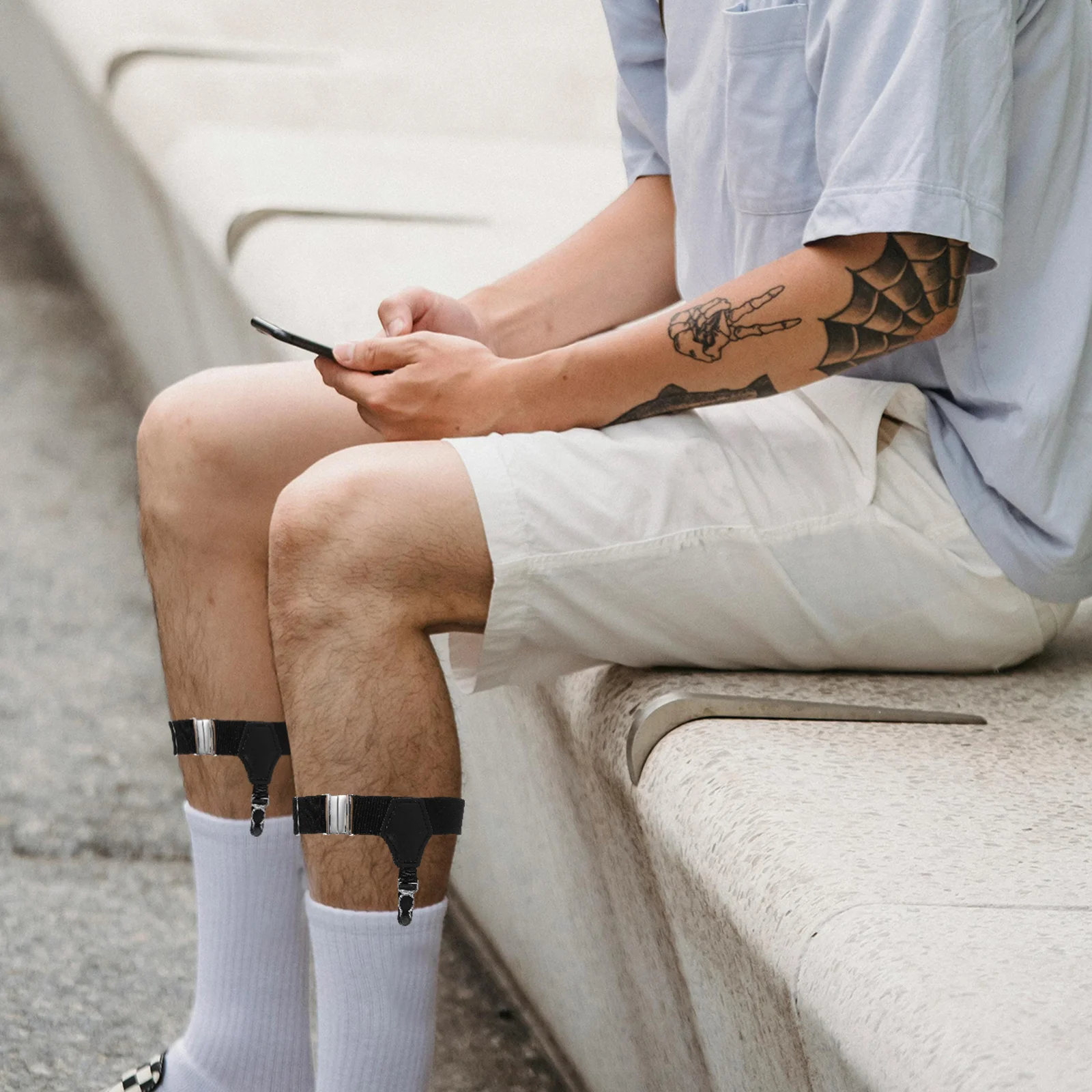 الرجال S الأربطة الأسود النايلون المعادن تقريبا 66x2 5 سنتيمتر قابل للتعديل الفضة الأجهزة كليب فستان رسمي الجوارب البقاء الحمالات