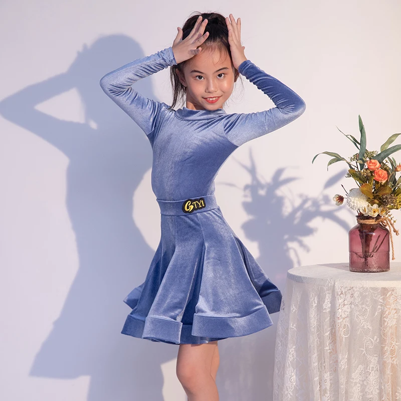 2023 National Standard Ballroom Dance Professional Dresses Girls Velvet Latin Dance Competition Dress Stage Costume SL9263