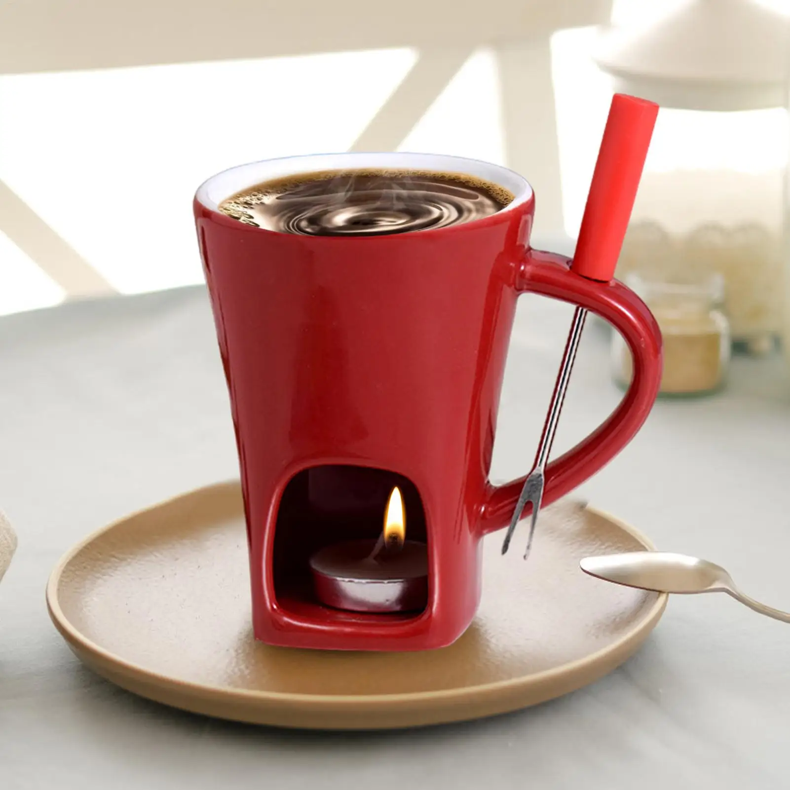 Juego de tazas para Fondue de Chocolate con tenedor y vela, Mini macetas para Fondue, helado de queso, Kit para hacer Fondue, taza para fundir mantequilla, calentador pequeño