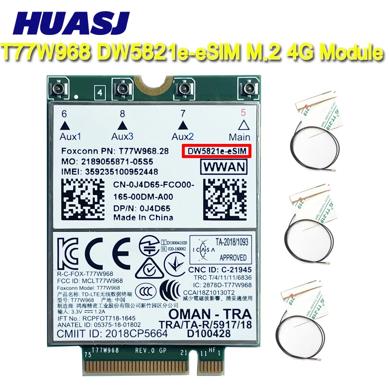 T77W968 DW5821e- eSIM LTE Cat16 4G moduł karty WWAN dla 5420 laitude 5424 7424 wytrzymała 7400 szerokości geograficznej USB3.0 Adapter