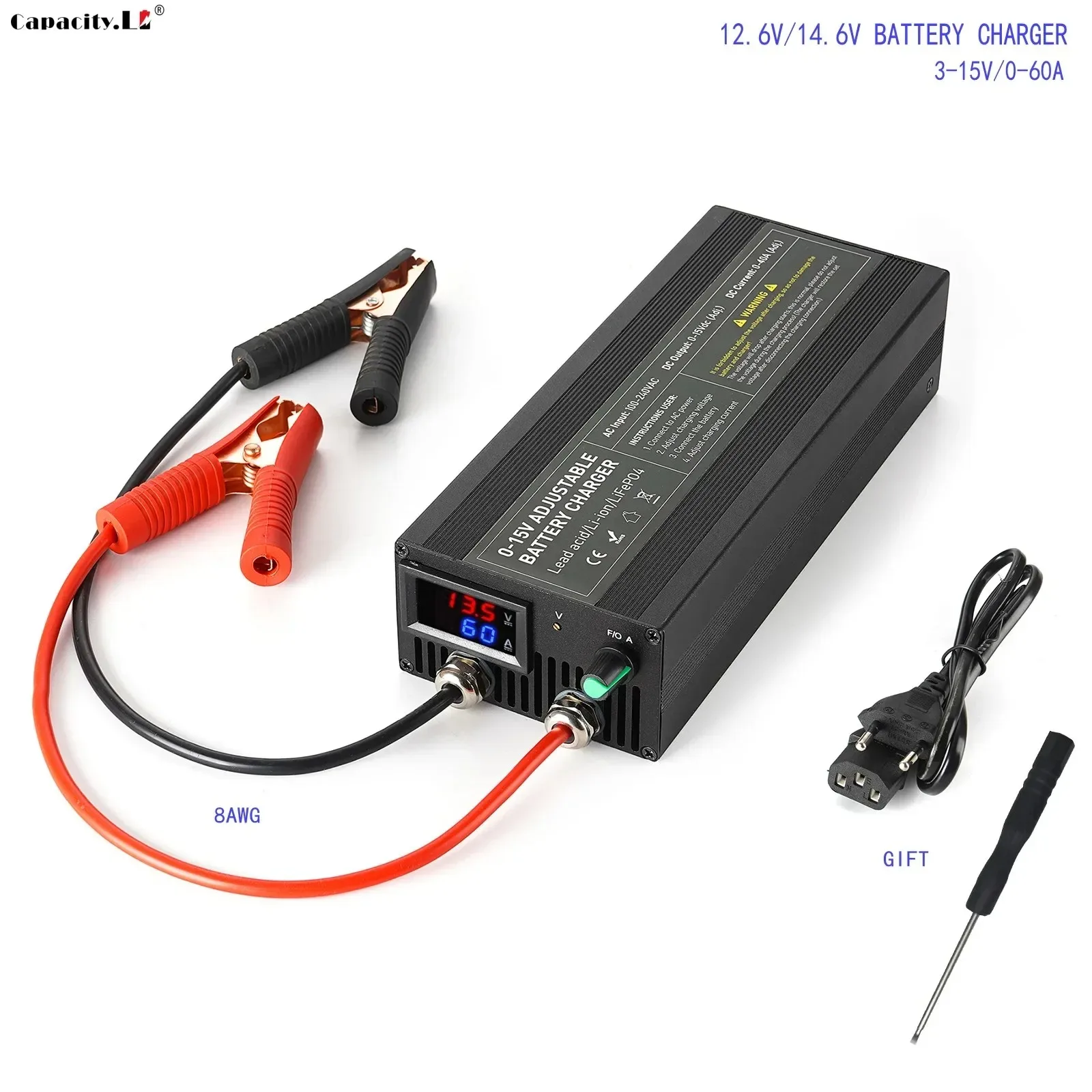 Portable 12V Lifepo4 Battery Charger 40A Lithium Battery Charger 60A 85A with Adjustable Voltage and Current 100A Anderson