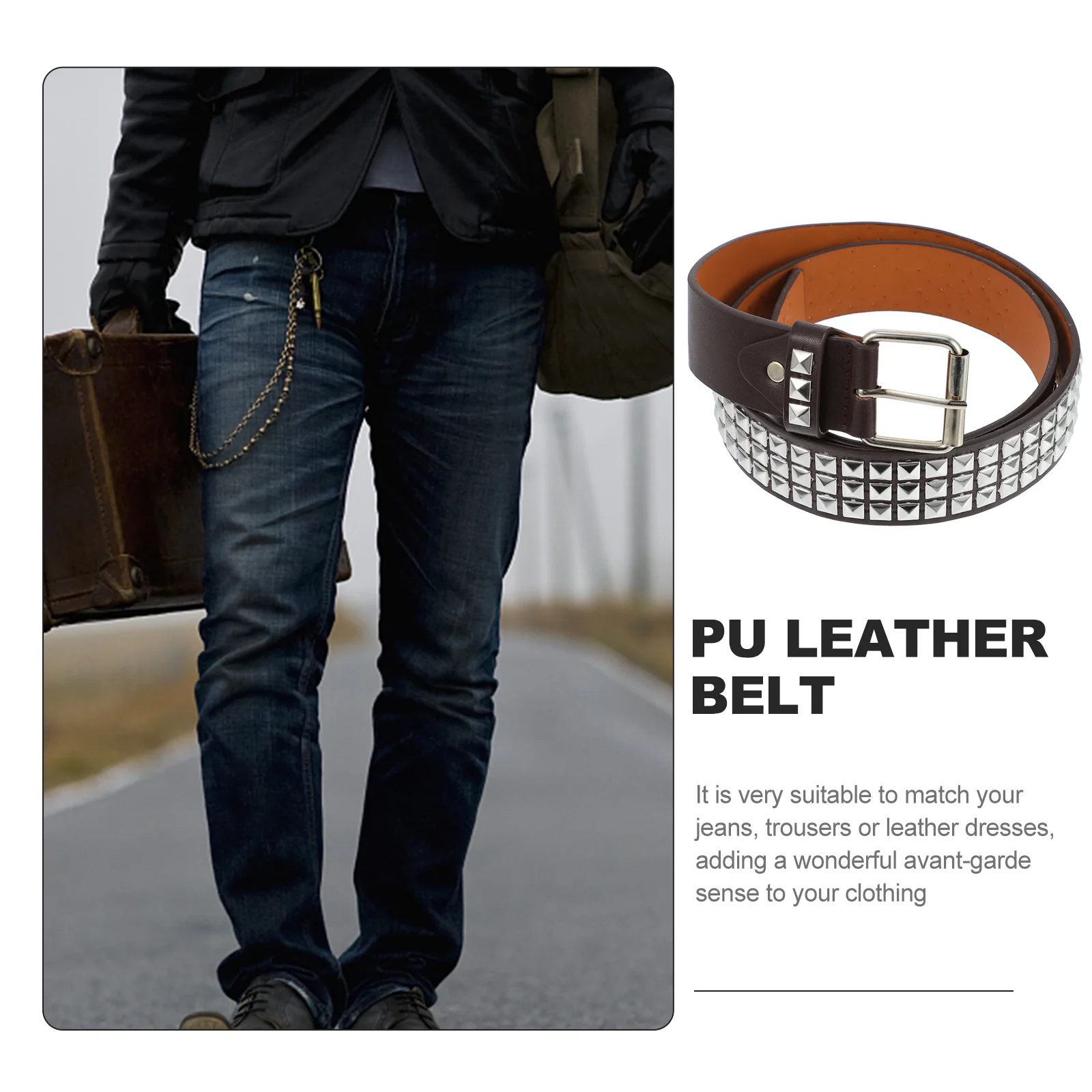 

Men Belts Rivet Trouser Studded Rock and Roll Waist Fashionable Coffee Decorative Women