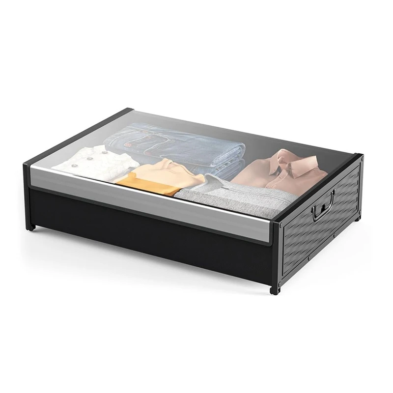 

Under Bed Storage Plastic Underbed Bins With Wheels, With Sturdy Metal Tubes Rolling Under Bed Drawer Storage Container