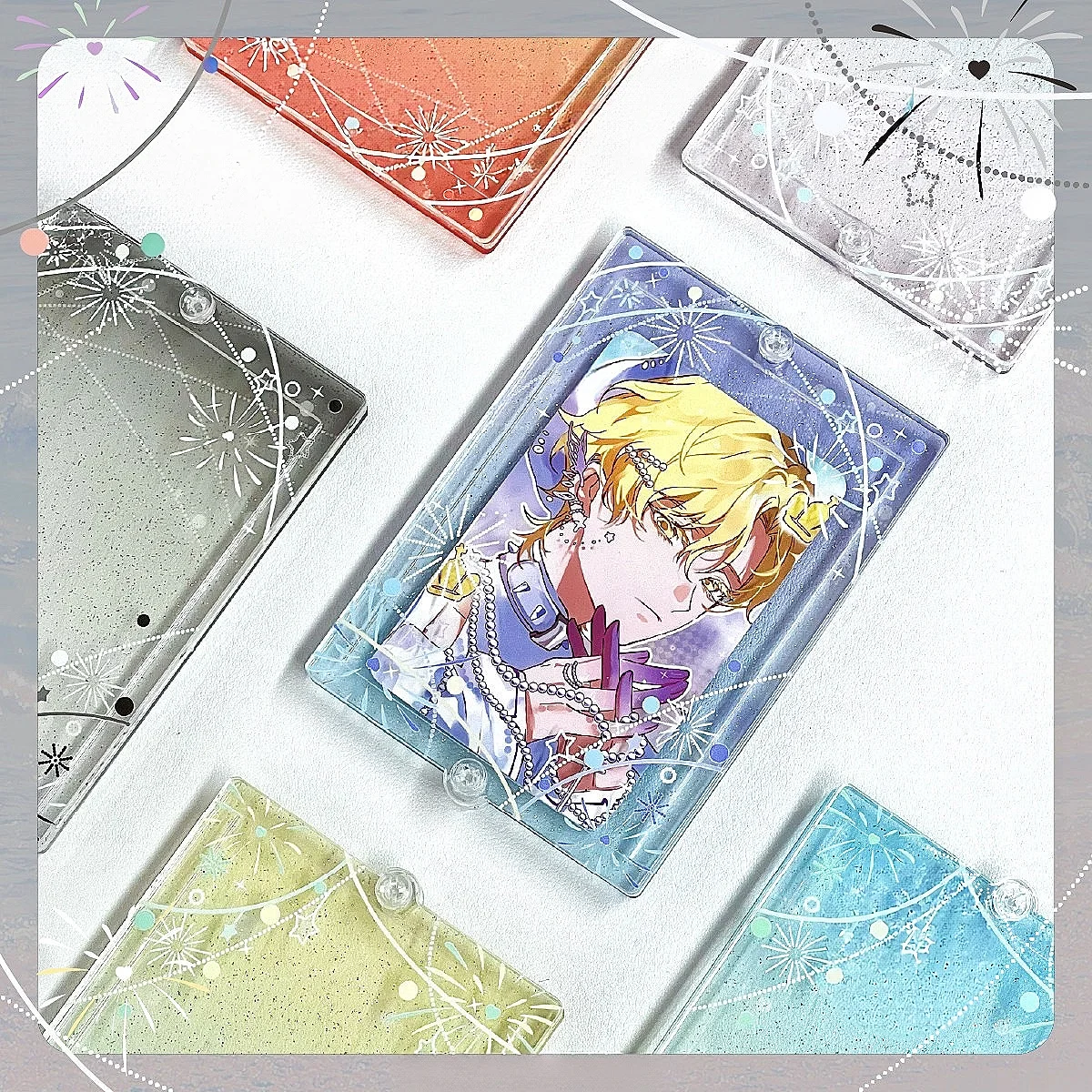 Colorful Lights Strip 3/4/5/6Inch Acrylic Photo Frame, Card Display Protector, for Anime Kpop Merch Shooting Prop & Layout Decor