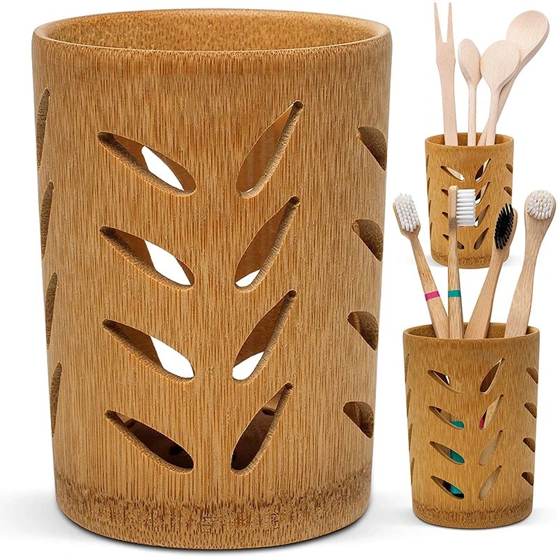 Bamboo Toothbrush Holder for Bathroom Toothbrush Storage Cup Drainage Quick Drying Bathroom Cup Air Circulation Toothpaste Holde